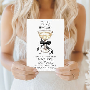 Champagne Coupe Black Bow Coquette Birthday Invitation