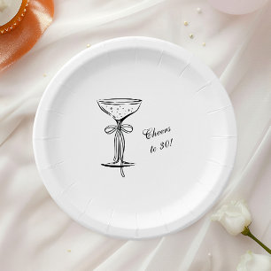 Champagne Coupe Cheers to Birthday White Paper Plates