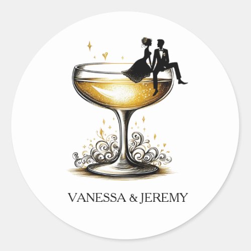 Champagne Couple Classic Round Sticker