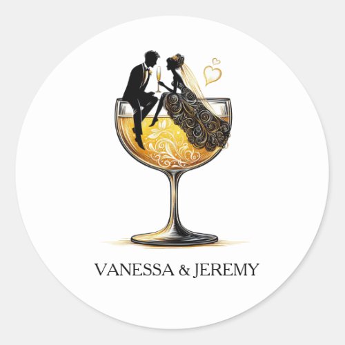 Champagne Couple Classic Round Sticker