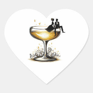 Champagne Couple Heart Sticker