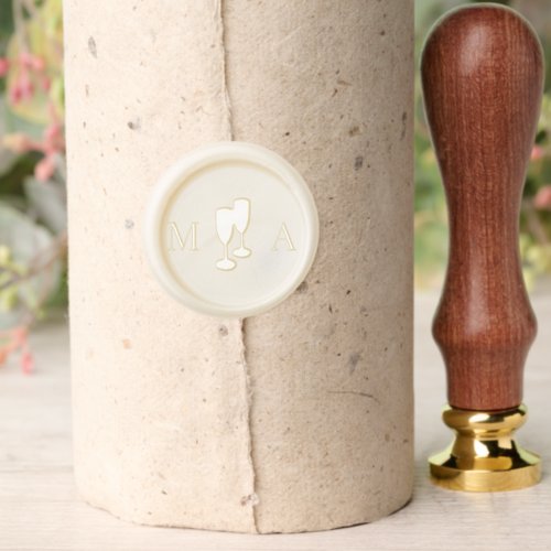 Champagne Couple Initials Ivory White  Wax Seal Stamp
