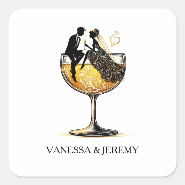 Champagne Couple Square Sticker (Front)