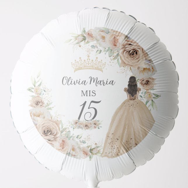 Champagne Cream Beige Floral Princess Quinceañera Balloon (Front)