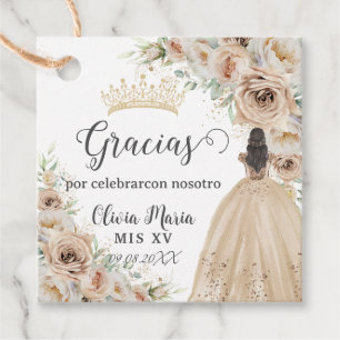 Champagne Cream Beige Floral Princess Quinceañera Favor Tags