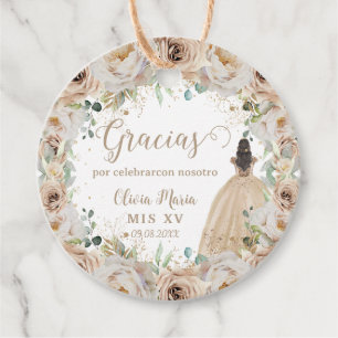 Champagne Cream Beige Floral Princess Quinceañera Favor Tags