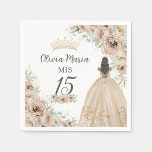 Champagne Cream Beige Floral Princess Quinceañera Napkins