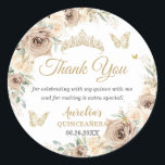 Champagne Cream Beige Floral Quinceañera Sweet 16  Classic Round Sticker<br><div class="desc">Personalize these lovely sticker labels with your own wording easily and quickly, simply press the edit using design tools button to further re-arrange and format the style and placement of the text.  The butterflies and crown are movable, resizable, multipliable and removable. Perfect for Quinceanera, Sweet 16, 18th Birthday, Debutante Ball,...</div>