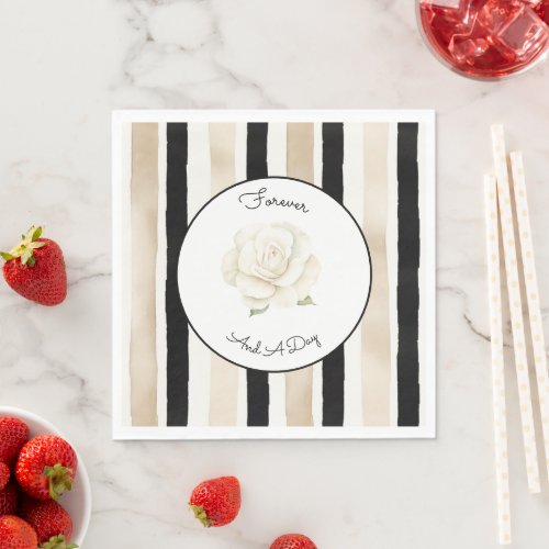Champagne Cream Black White Rose Stripes Wedding Napkins