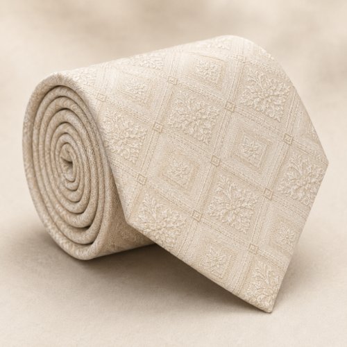 Champagne Cream Diamond Damask Royal Jacquard Neck Tie