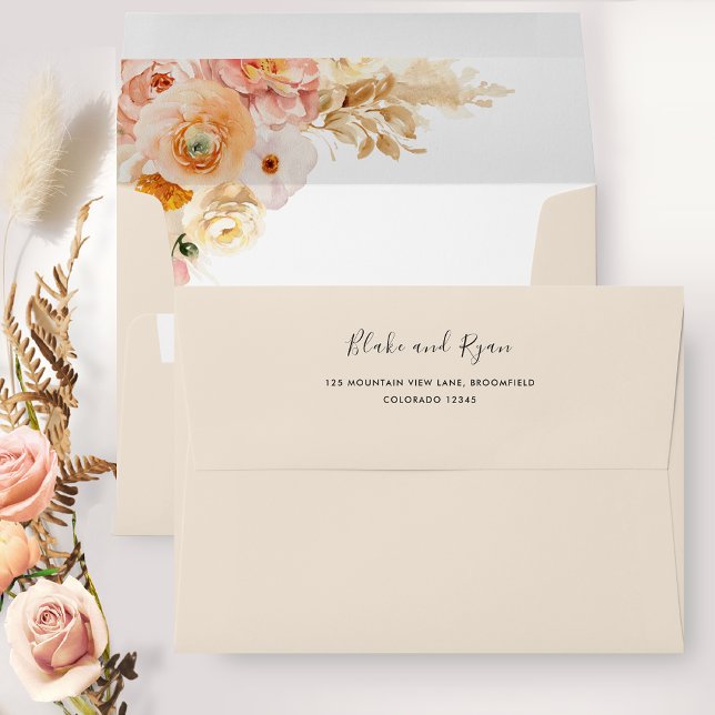 Champagne Cream Envelope with Elegant Peach Floral (Creator Uploaded)