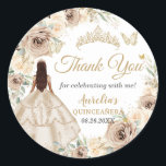 Champagne Cream Floral Dress Quinceañera Sweet 16  Classic Round Sticker<br><div class="desc">Personalize these lovely sticker labels with your own wording easily and quickly, simply press the edit using design tools button to further re-arrange and format the style and placement of the text.  The butterflies and crown are movable, resizable, multipliable and removable. Perfect for Quinceanera, Sweet 16, 18th Birthday, Debutante Ball,...</div>
