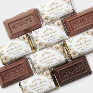Champagne Cream Floral Quinceañera Butterflies Hershey's Miniatures