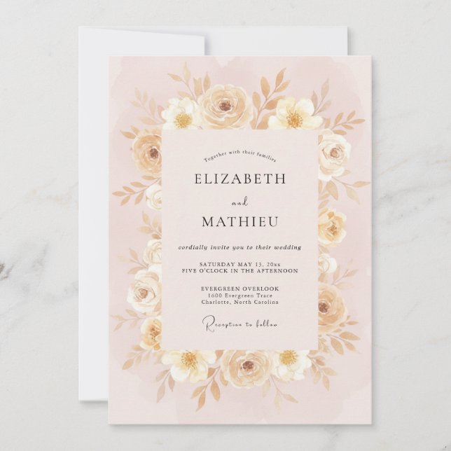 Champagne Cream Peony Wedding Invitation (Front)