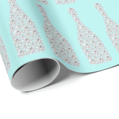 Champagne Crystals Diamond Bottles Aqua Wrapping Paper