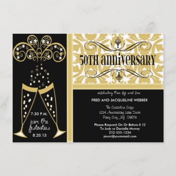 Champagne & Damask 50th Anniversary Invitations by PetitePaperie at Zazzle