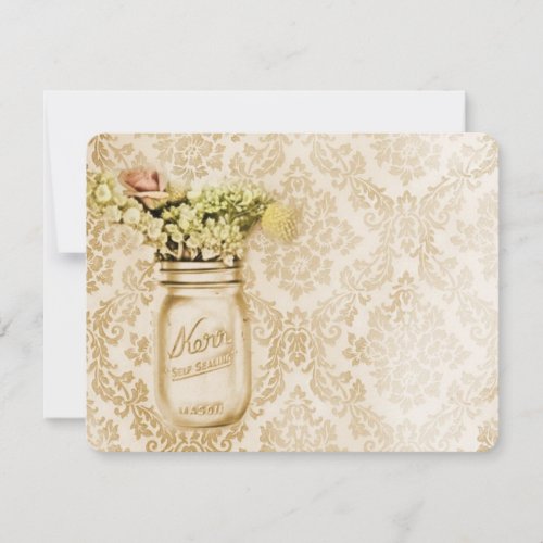 Champagne damask floral mason jar wedding invitation