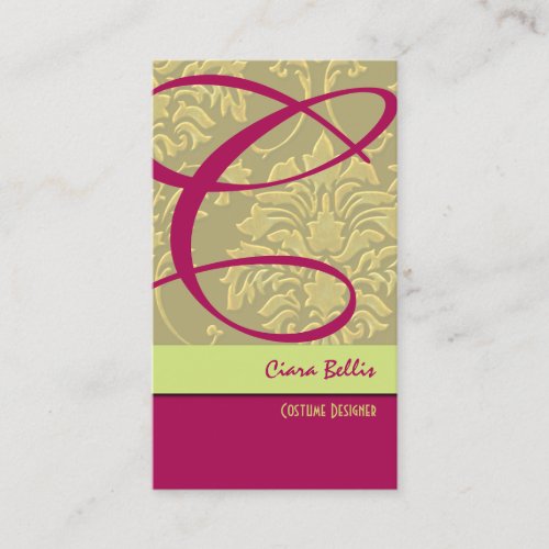 Champagne Damask Monogram Business Card Templates