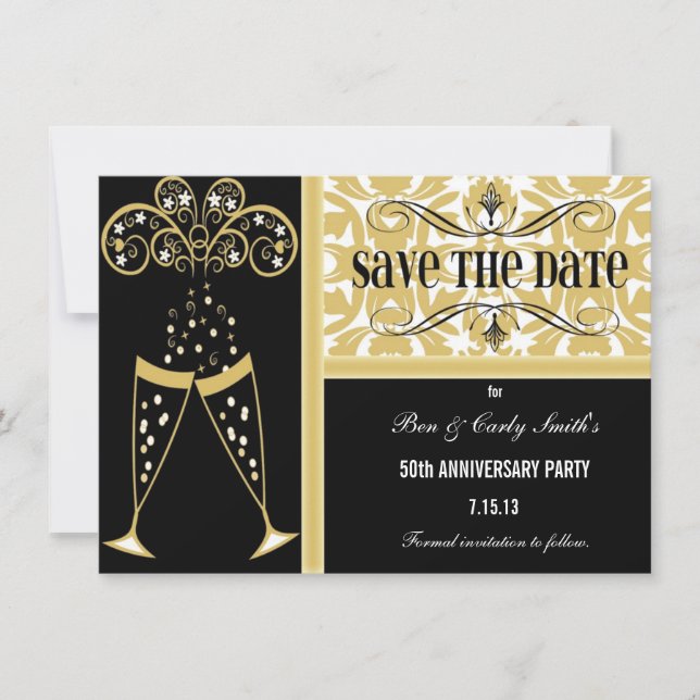 Champagne & Damask Save the Date Invitation (Front)