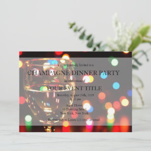 Champagne Dinner Party Bokeh Lights Custom Invites