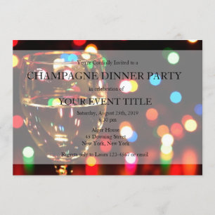 Champagne Dinner Party Bokeh Lights Custom Invites