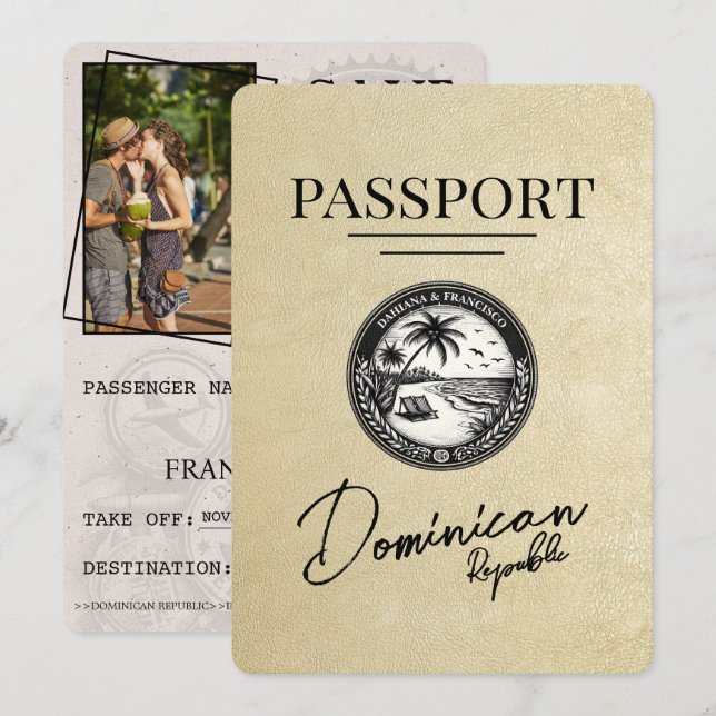Champagne Dominican Republic Passport Save The Date (Front/Back)