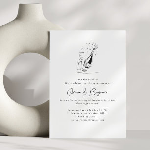 Champagne Drawing Minimalist Engagement Party Invitation