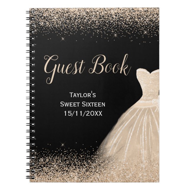 Champagne Dress Faux Glitter Sweet 16 Birthday Notebook (Front)