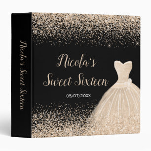 Champagne Dress Faux Glitter Sweet 16 Photo Album 3 Ring Binder