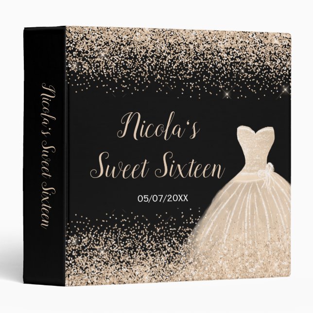 Champagne Dress Faux Glitter Sweet 16 Photo Album 3 Ring Binder (Front/Spine)