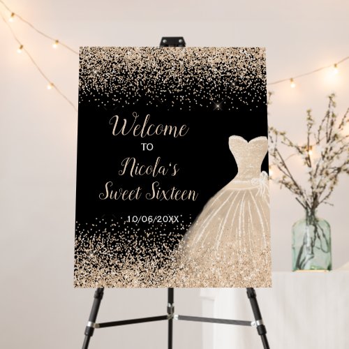 Champagne Dress Faux Glitter Sweet 16 Welcome Foam Board