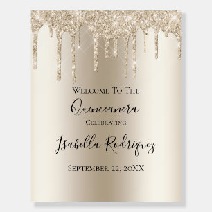Champagne Drip Glitter Quinceanera Welcome Sign