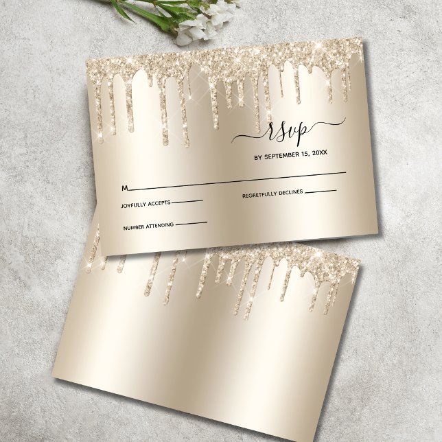 Champagne Dripping Glitter Elegant Wedding RSVP (Champagne Dripping Glitter Wedding RSVP card)
