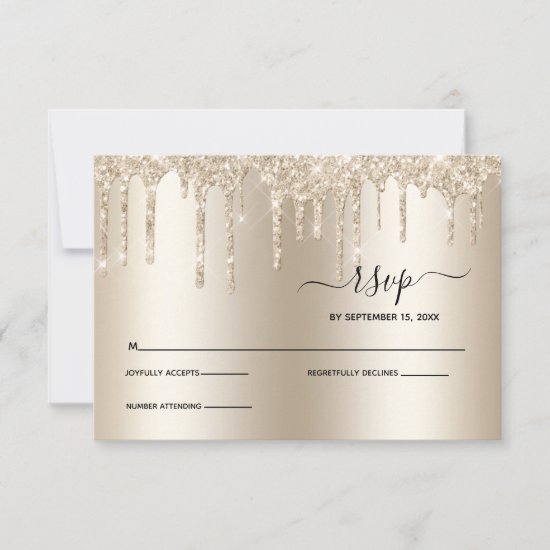 Champagne Dripping Glitter Elegant Wedding RSVP