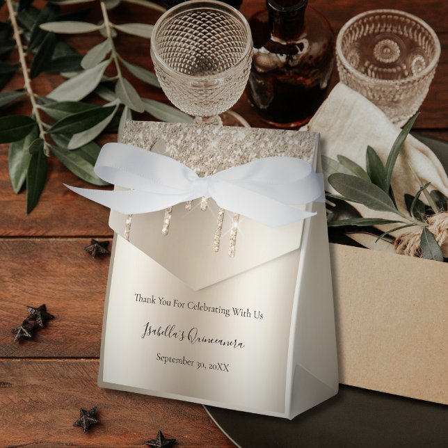 Champagne Dripping Glitter Quinceanera Favor Boxes (Champagne Dripping Glitter Favor Boxes for Weddings, Quinceanera's, Bridal Showers, and Birthday's)