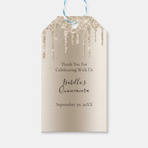 Champagne Dripping Glitter Quinceanera Favor Tags