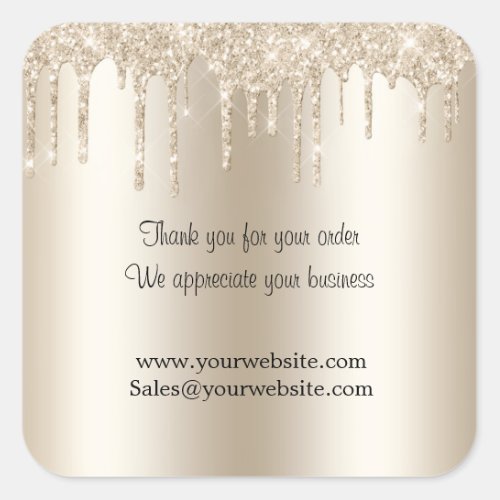 Champagne Dripping Glitter Thank you Business  Square Sticker