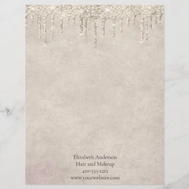 Champagne Dripping Glitter Trendy Glam Stylish Letterhead (Front)