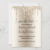 Champagne Dripping Glitter Trendy Glam Wedding Save The Date