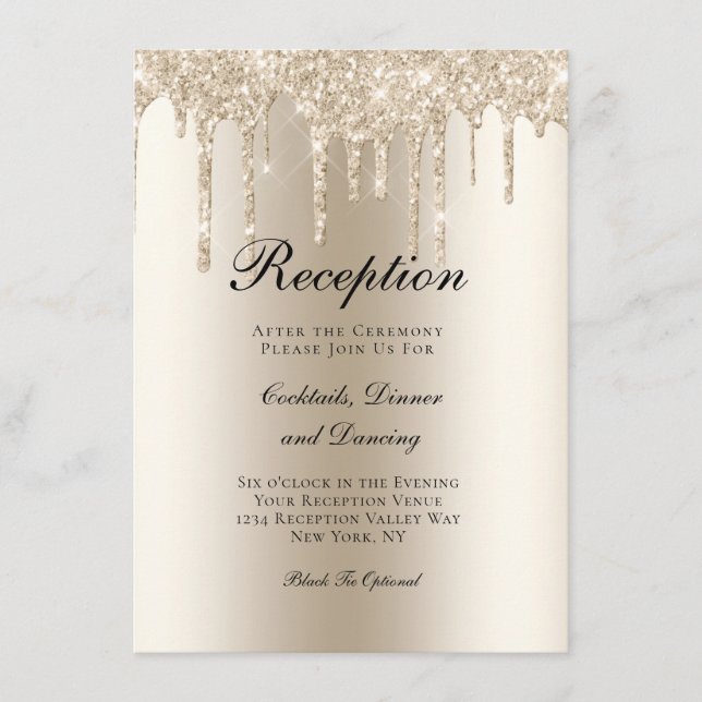 Champagne Dripping Glitter Wedding Reception  Enclosure Card (Front)