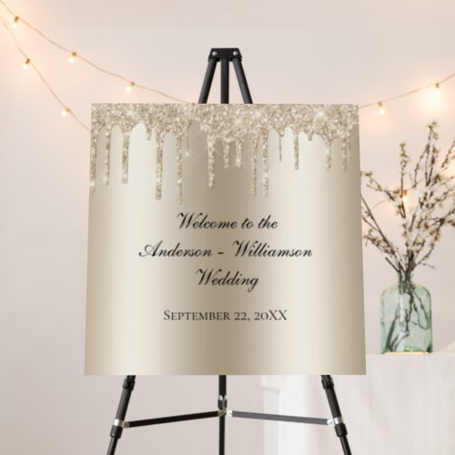 Champagne Dripping Glitter Wedding Welcome Sign