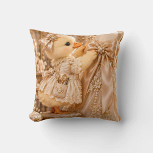 Champagne Duckling Tailor Pearl Ribbon Atelier Throw Pillow
