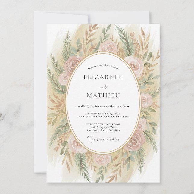 Champagne Earthy Bohemian Wedding Invitation (Front)