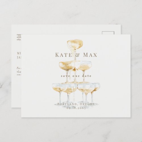 Champagne Elegant Cream Wedding Save the Date Postcard