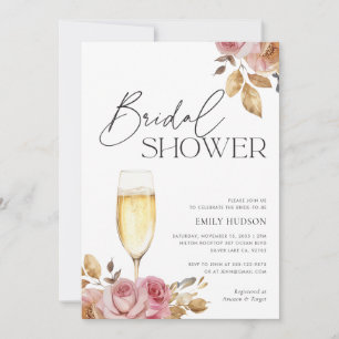 Champagne Elegant Floral Bridal Shower Invitation