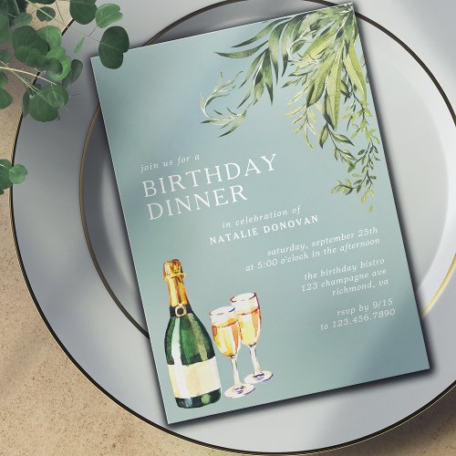  Champagne  Elegant Powder Blue Birthday Dinner Invitation