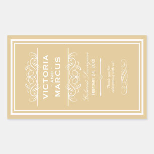 Champagne Elegant Wedding Monogram Wine Bottle Rectangular Sticker