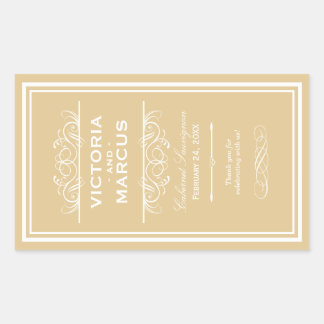 Champagne Elegant Wedding Monogram Wine Bottle Rectangular Sticker
