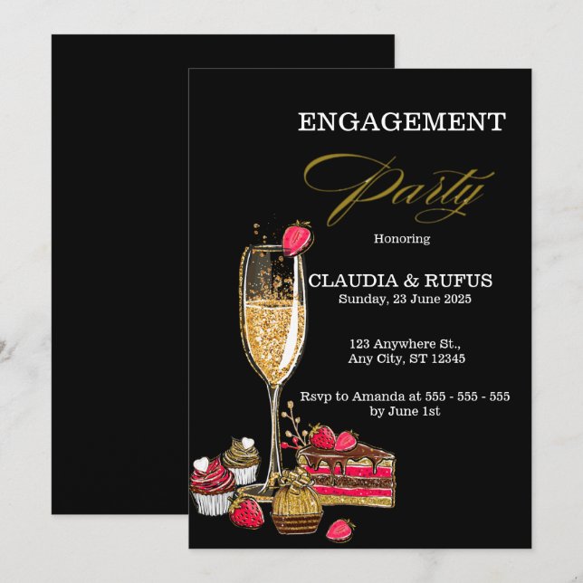 Champagne Engagement Party Invitation (Front/Back)