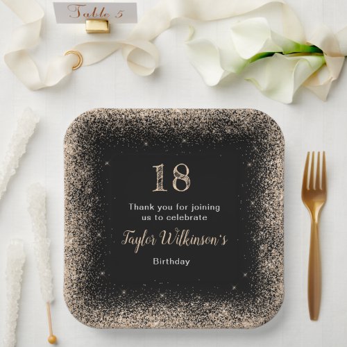 Champagne Faux Glitter Birthday Party Paper Plates